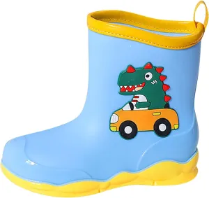 Kids Rubber Cartoon Rain Boots Toddler Shoes Cute Cartoon Dinosaur Waterproof Outdoor Boots for Boys Girls