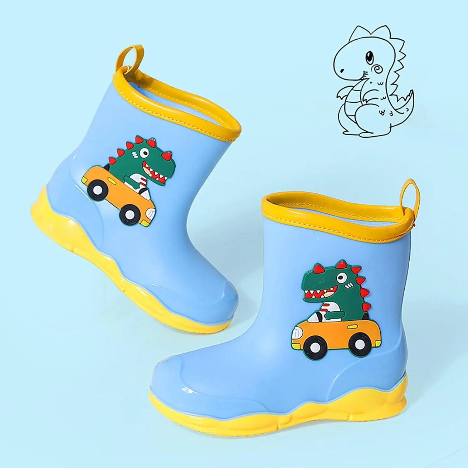 Kids Rubber Cartoon Rain Boots Toddler Shoes Cute Cartoon Dinosaur Waterproof Outdoor Boots for Boys Girls
