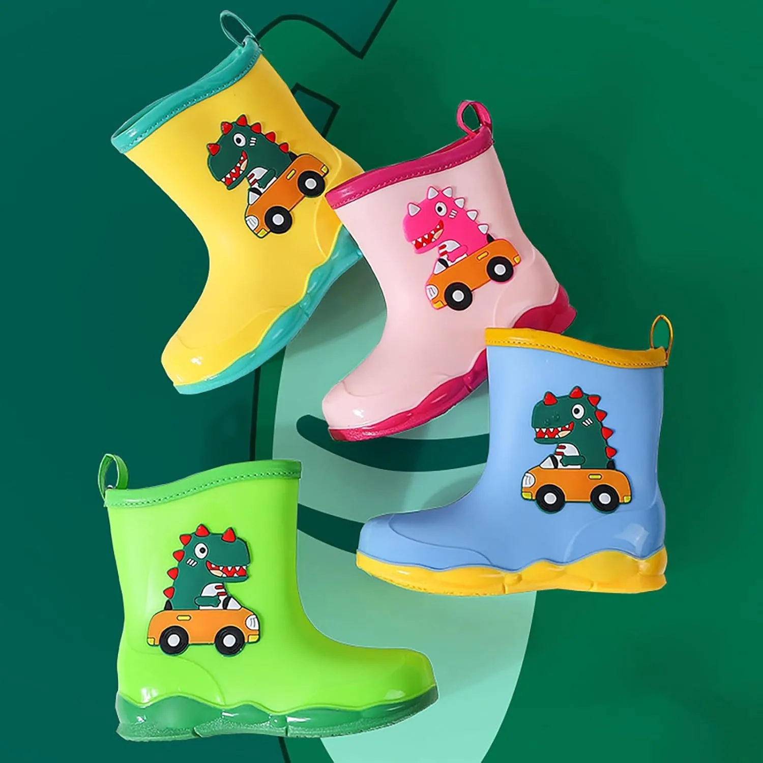 Kids Rubber Cartoon Rain Boots Toddler Shoes Cute Cartoon Dinosaur Waterproof Outdoor Boots for Boys Girls