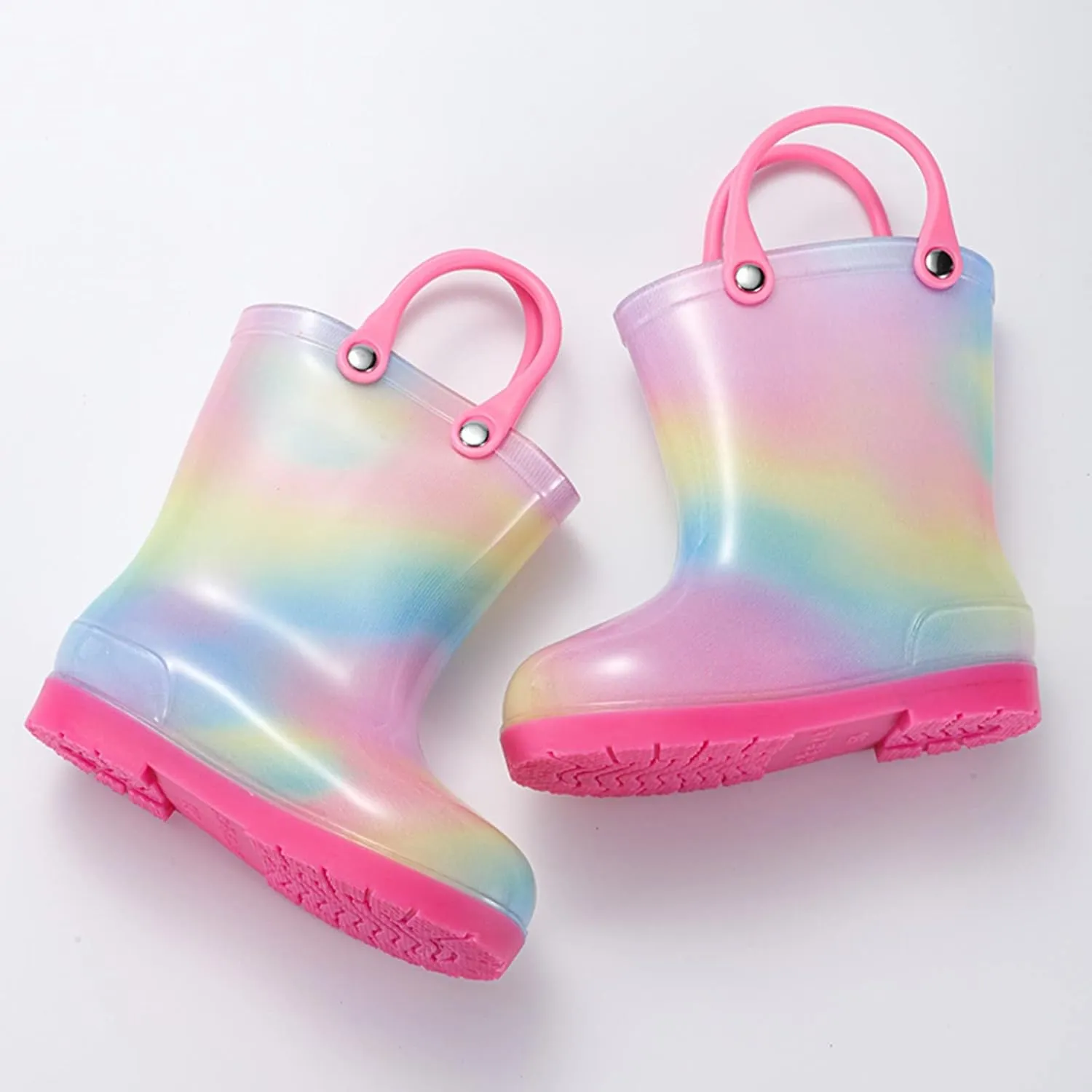 Kids Tie Dye Waterproof Rain Boot With Pull On Handles Toddler Girls Bow Rain Boots Rubber Boots Cute Boots Toddler