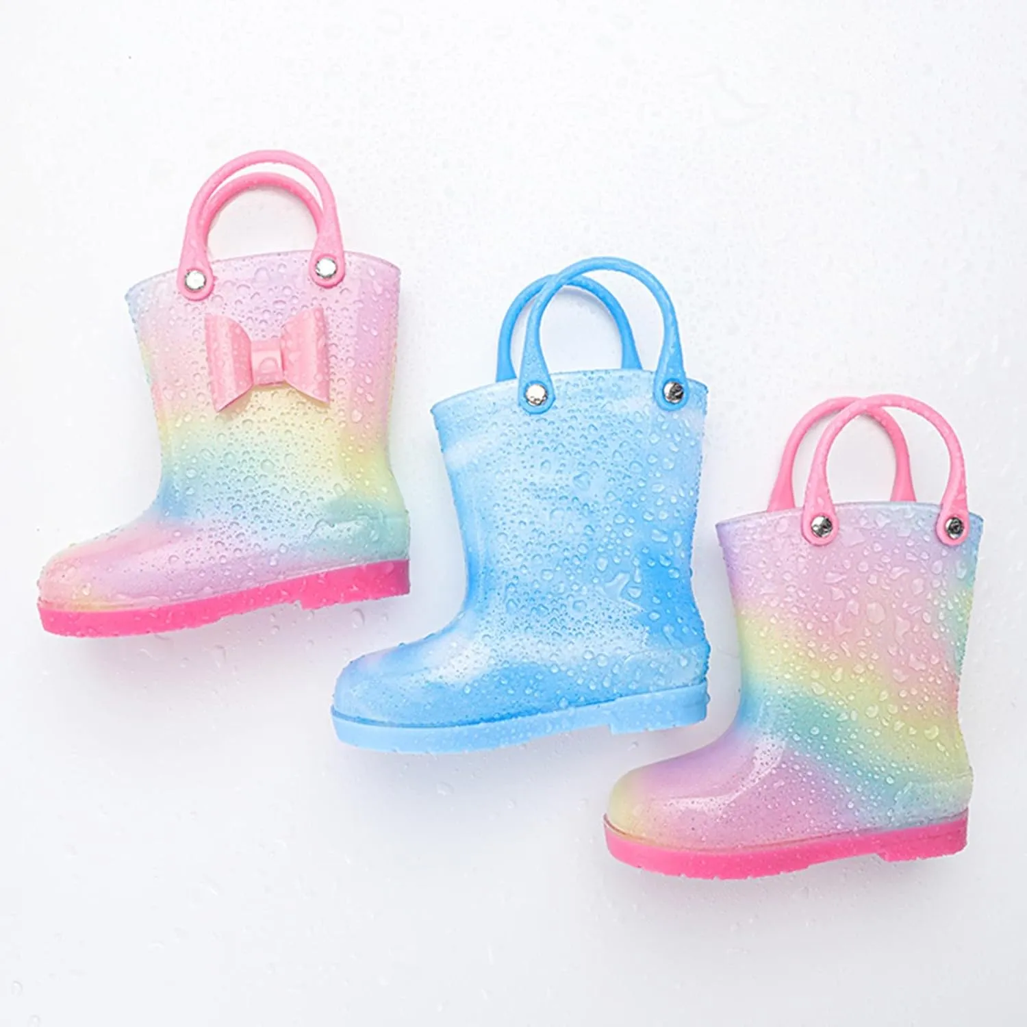 Kids Tie Dye Waterproof Rain Boot With Pull On Handles Toddler Girls Bow Rain Boots Rubber Boots Cute Boots Toddler