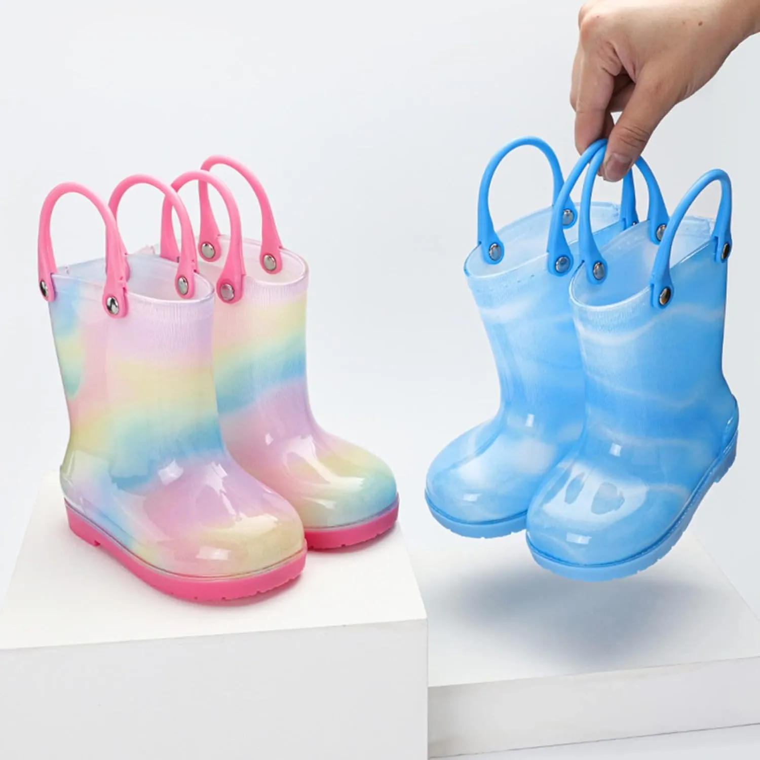 Kids Tie Dye Waterproof Rain Boot With Pull On Handles Toddler Girls Bow Rain Boots Rubber Boots Cute Boots Toddler