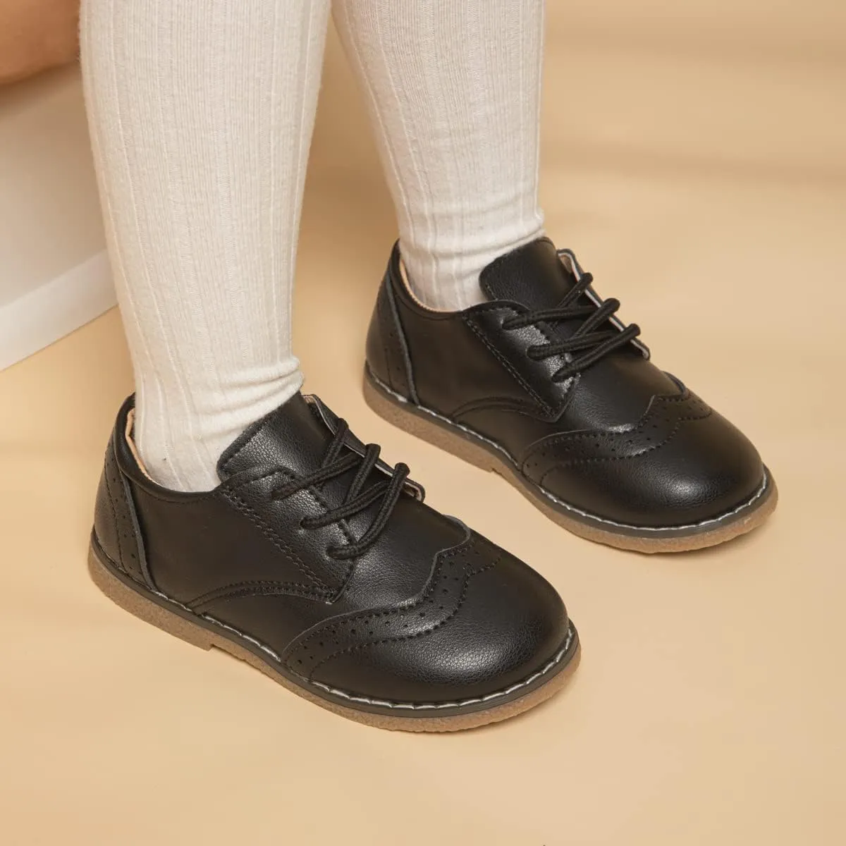 KIDSUN Toddler Boy??s Girl??s Dress Shoes Comfort Lace-Up Oxford School Uniform Shoes Loafer Flats (Toddler/Little Kid) E-Black