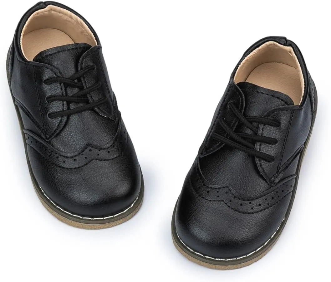 KIDSUN Toddler Boy??s Girl??s Dress Shoes Comfort Lace-Up Oxford School Uniform Shoes Loafer Flats (Toddler/Little Kid) E-Black