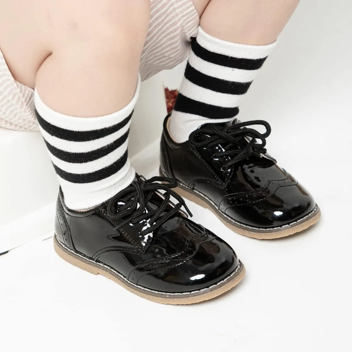 KIDSUN Toddler Boys Girls Dress Shoes Comfort Lace-Up Oxford School Uniform Shoes Loafer Flats (Toddler/Little Kid) E-Black