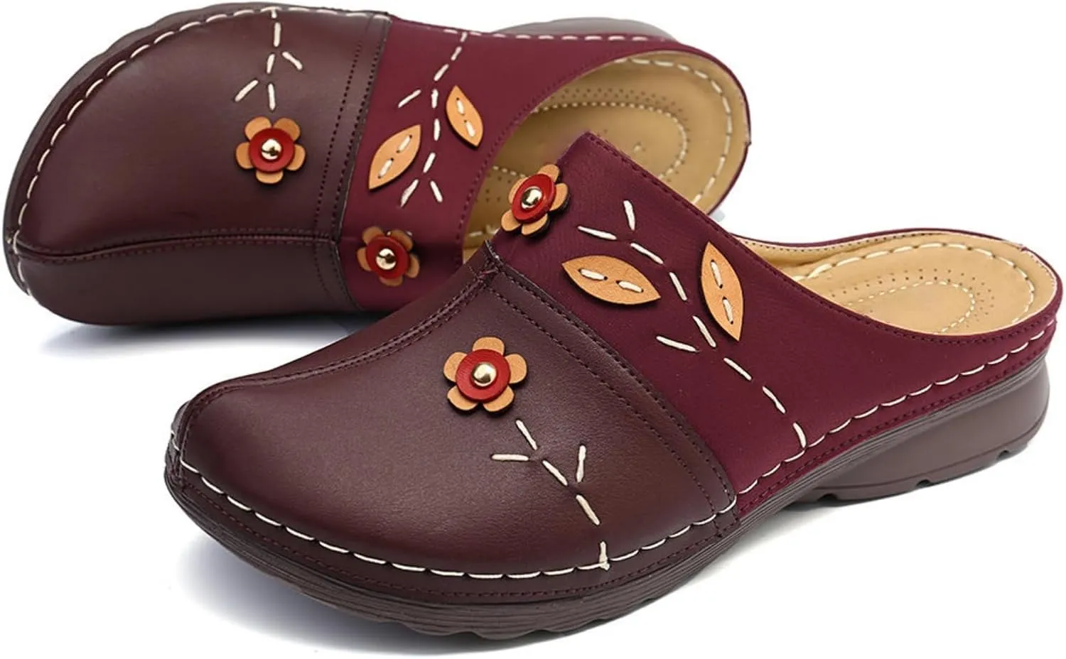 Kubbon Clogs Shoes for Women Comfortable Closed Toe Clog Lightweight Slip On Flower Sandals Antil Slip Beach Sandals Arch Support Slippers Beach Shoes