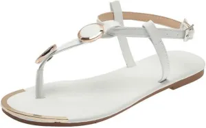 Ladmiple Sandals Women Comfortable Dressy Summer Flat Thong Sandals with T-Strap and Ankle Strap Gladiator Strappy Sandals