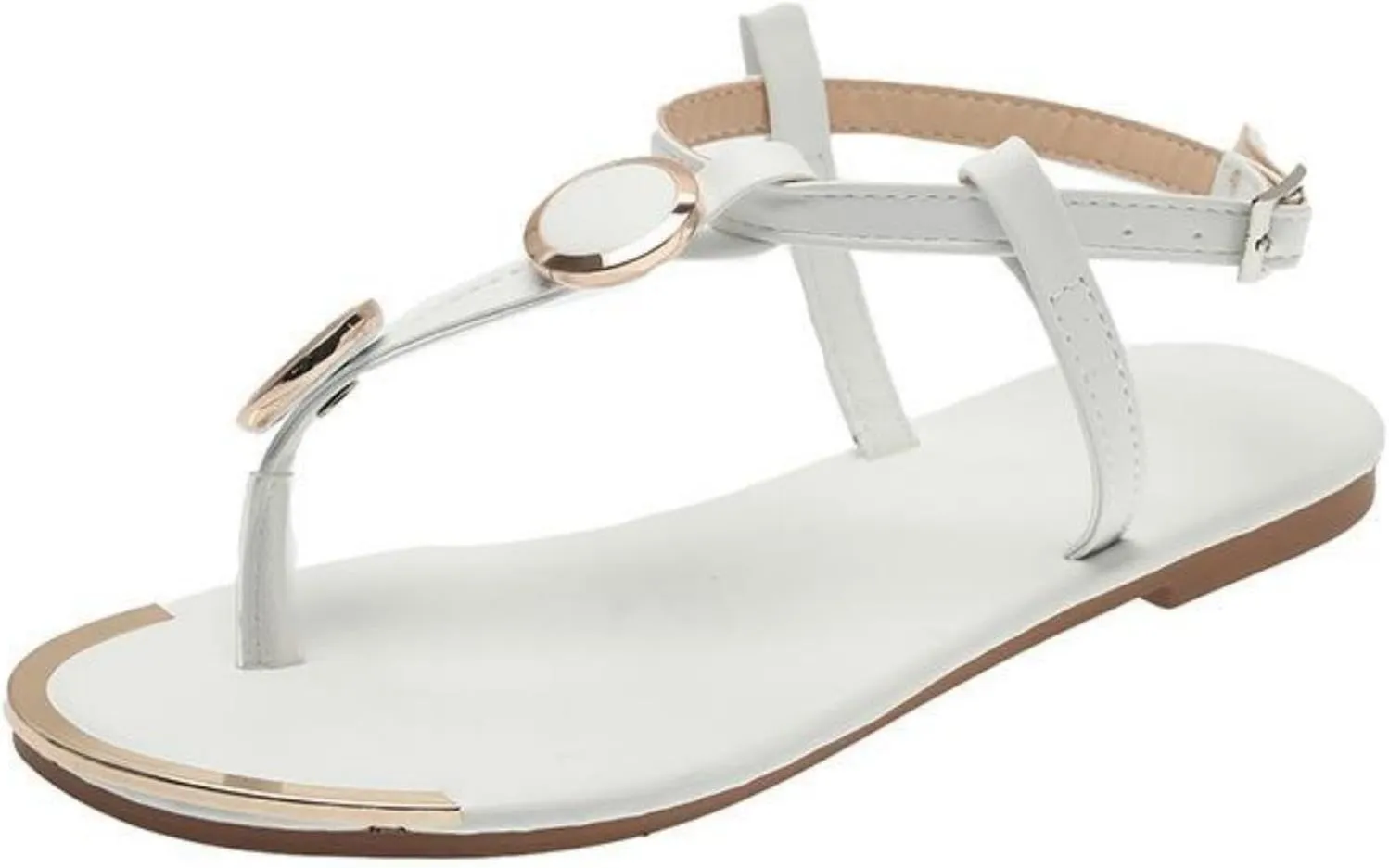 Ladmiple Sandals Women Comfortable Dressy Summer Flat Thong Sandals with T-Strap and Ankle Strap Gladiator Strappy Sandals