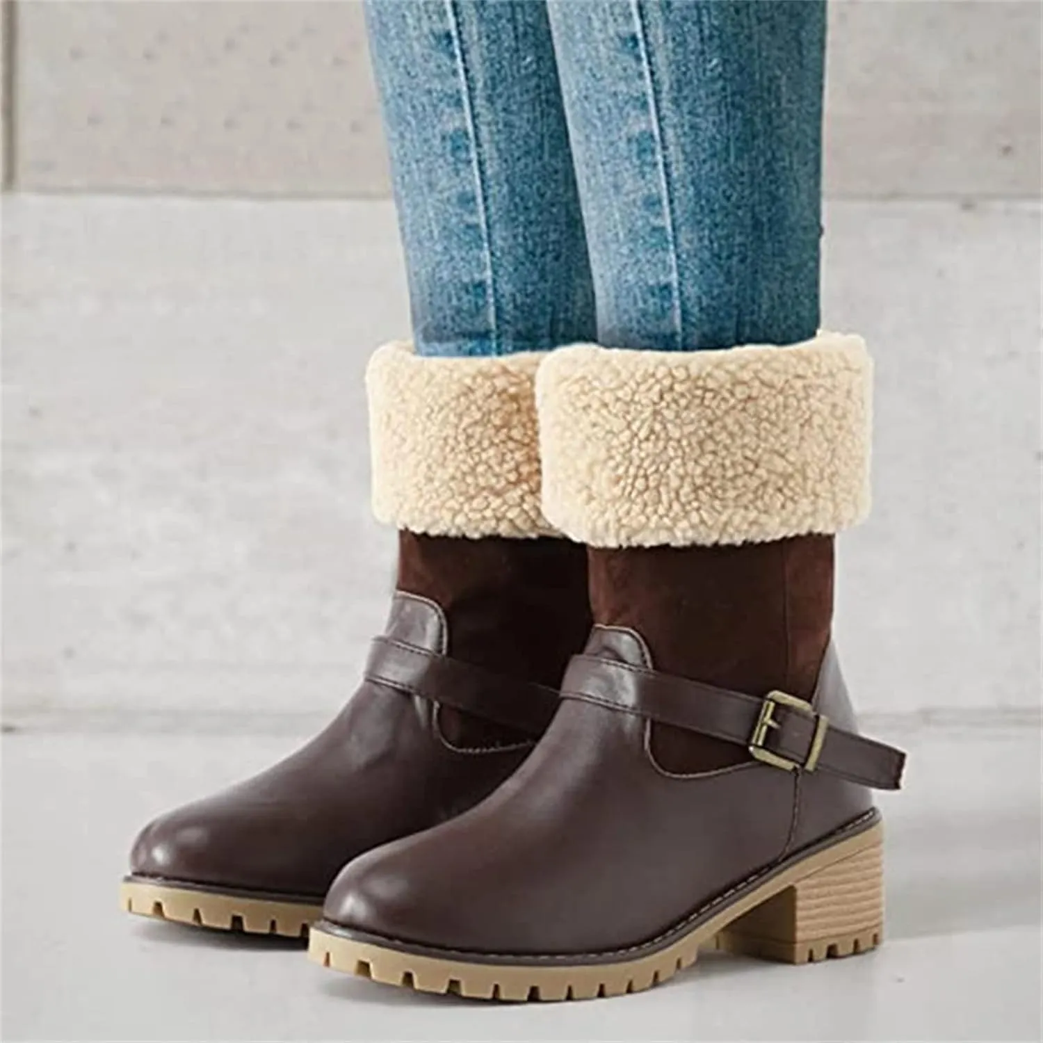 Ladmiple Snow Boots For Women Cute Tall Mid Calf Slip On Winter Boots Warm Ankle Booties Fashion Fur Lined Walking Shoes
