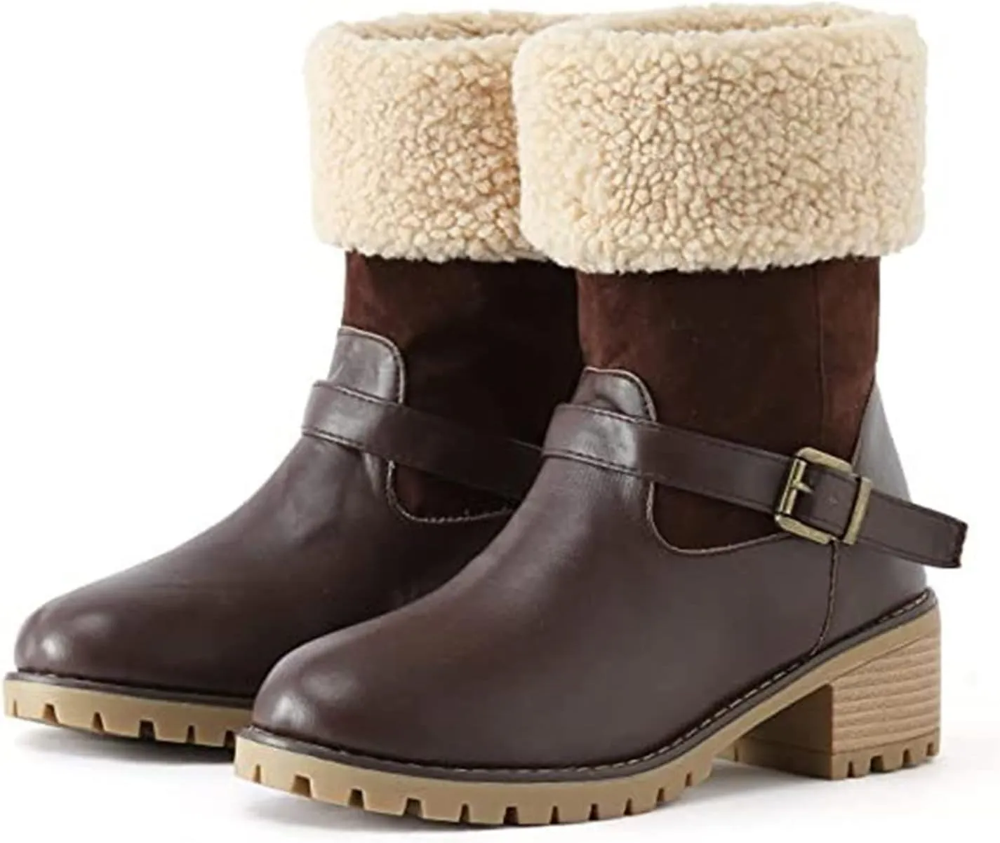 Ladmiple Snow Boots For Women Cute Tall Mid Calf Slip On Winter Boots Warm Ankle Booties Fashion Fur Lined Walking Shoes