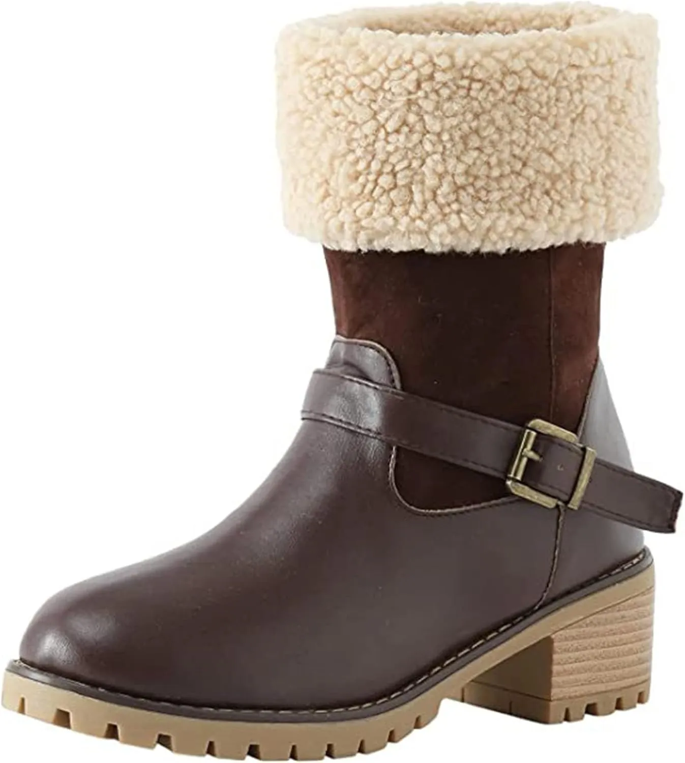 Ladmiple Snow Boots For Women Cute Tall Mid Calf Slip On Winter Boots Warm Ankle Booties Fashion Fur Lined Walking Shoes