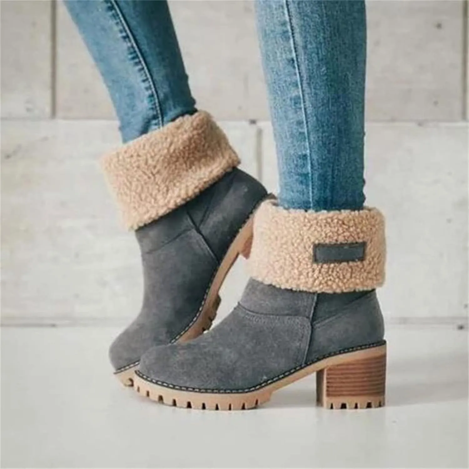 Ladmiple Snow Boots For Women Cute Wide Calf Winter Boots Classic Faux Fur Lined Slip On Fashion Casual Warm Ankle Booties