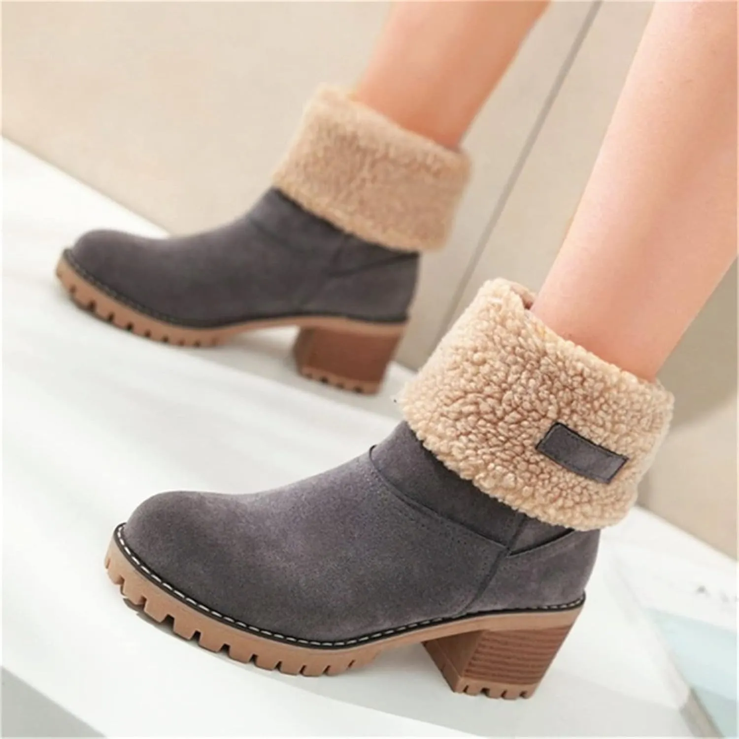 Ladmiple Snow Boots For Women Cute Wide Calf Winter Boots Classic Faux Fur Lined Slip On Fashion Casual Warm Ankle Booties