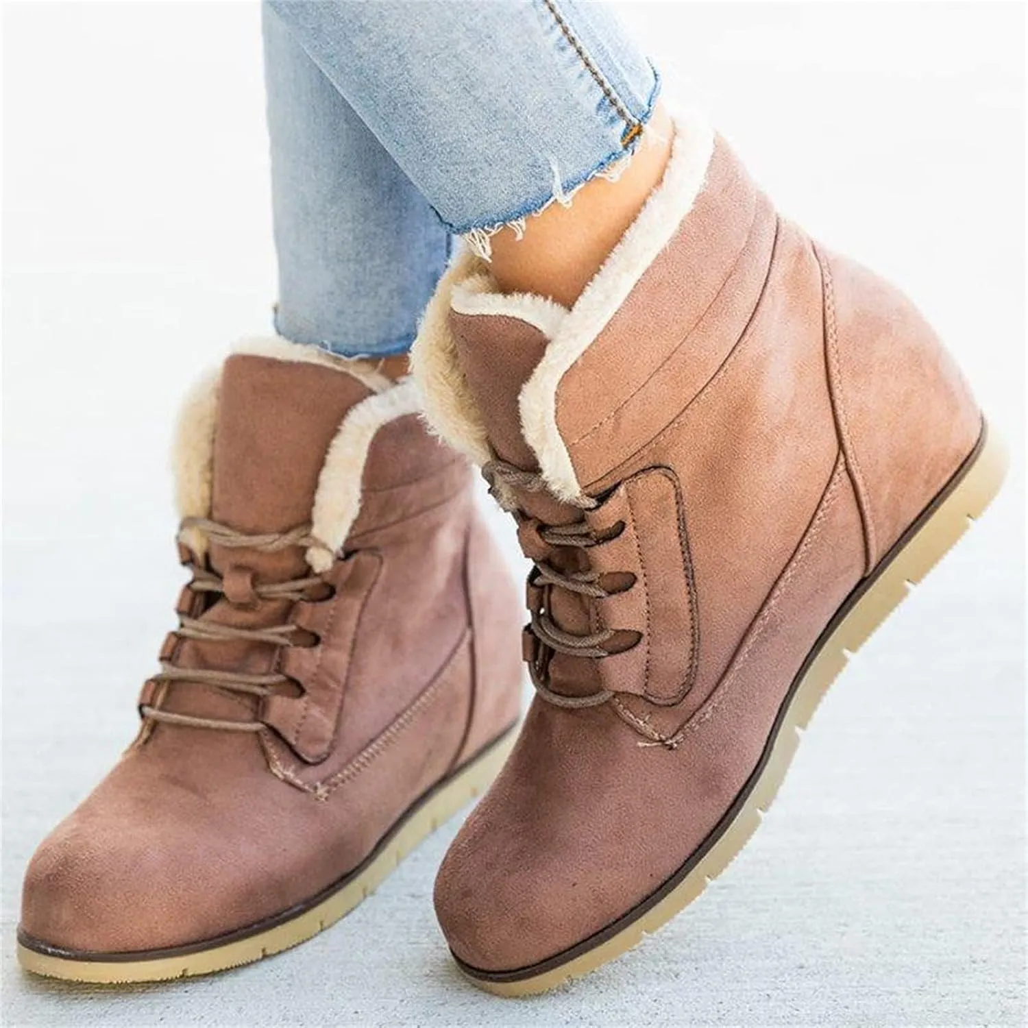 Ladmiple Womens Snow Boots Winter Warm Ankle Booties Fur Lined Anti-Slip Outdoor Lace Up Comfortable Warm Combat Boots
