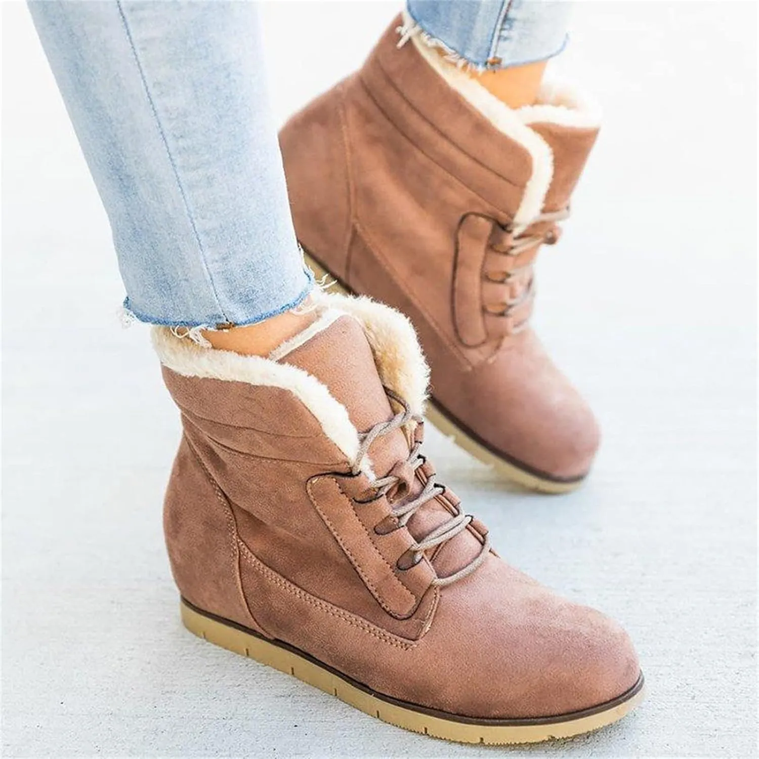 Ladmiple Womens Snow Boots Winter Warm Ankle Booties Fur Lined Anti-Slip Outdoor Lace Up Comfortable Warm Combat Boots