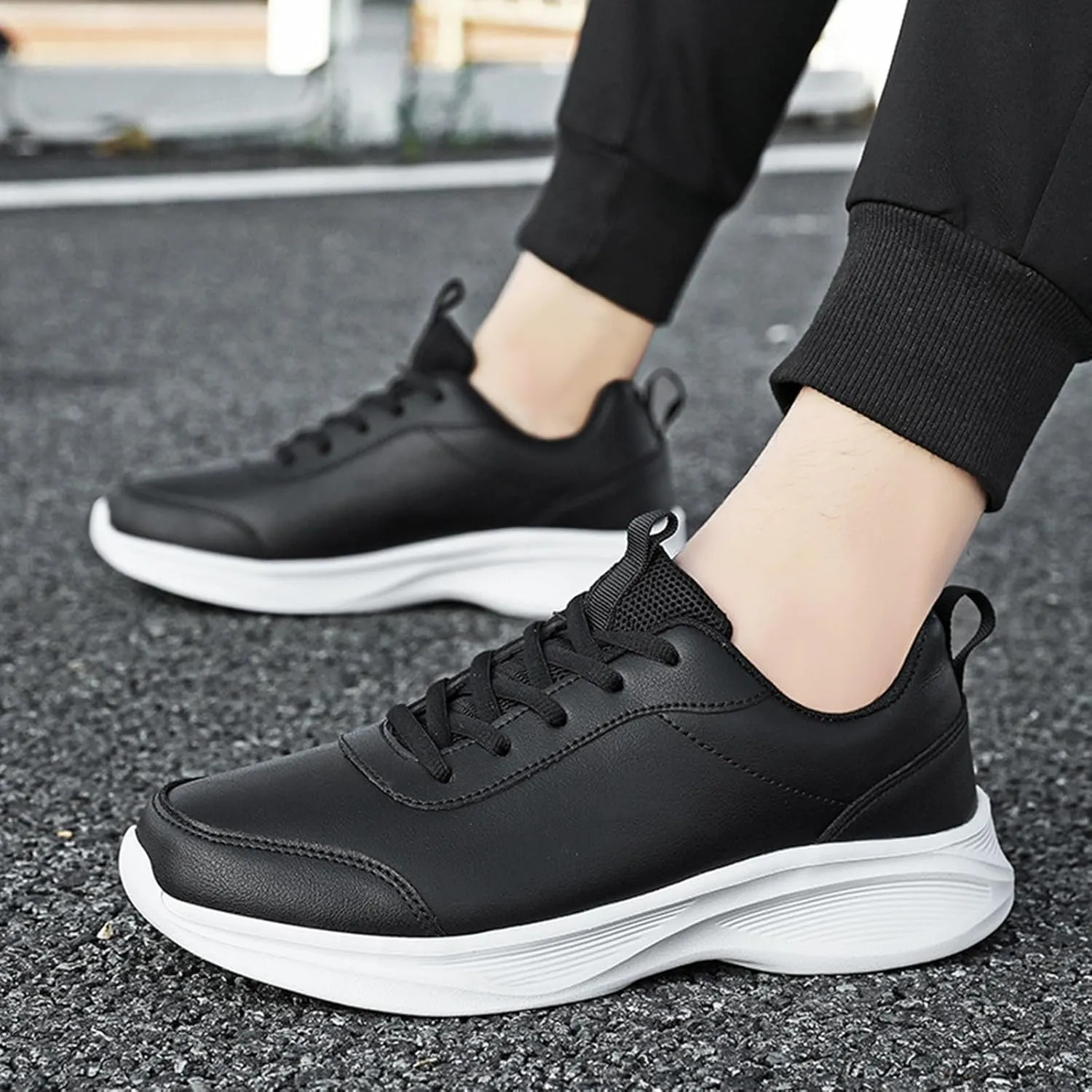 Leather Casual Dress Shoes for Men Non Slip Walking Shoes Waterproof Lace Up Running Shoes Sneakers for Women