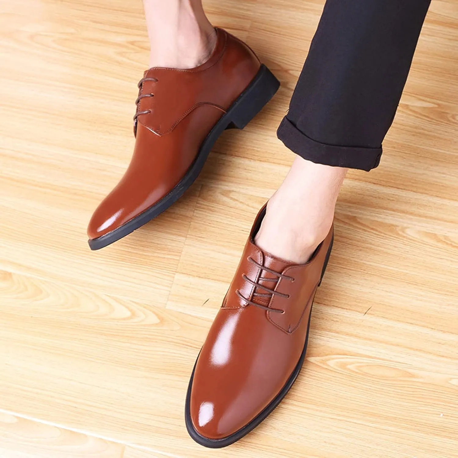 Leisure Business Leather Shoes Color Fashion Men's Breathable Solid Summer Style Men's Leather Shoes Low Work Boots Men (Brown, 8.5)