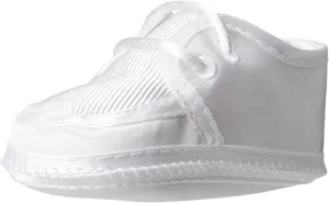 Matte Satin White Ribbed Crib Shoe (Preemie/Infant/Toddler)
