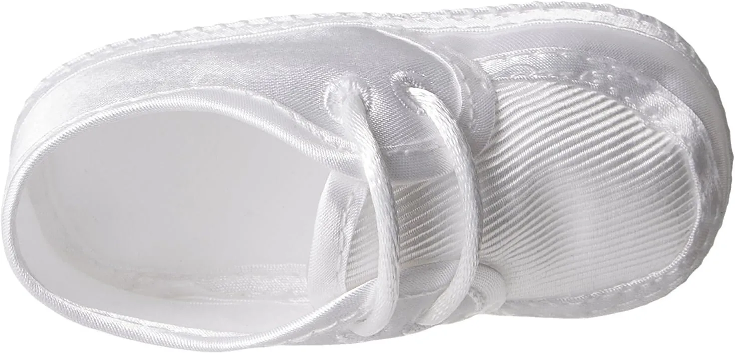 Matte Satin White Ribbed Crib Shoe (Preemie/Infant/Toddler)