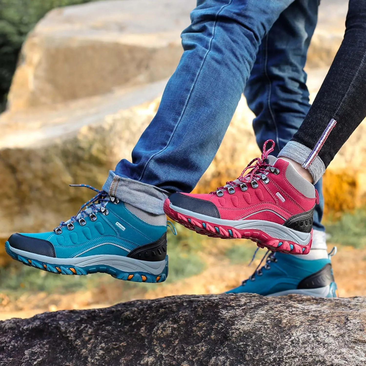 Mens And Womens Anti Slip And Wear Resistant Lace Up Hiking Boots Comfortable And Breathable Walking Boots Rubber Soles Scenic Spots Tourist Boots Couple Park Walking Boots Rock Climbing Boots