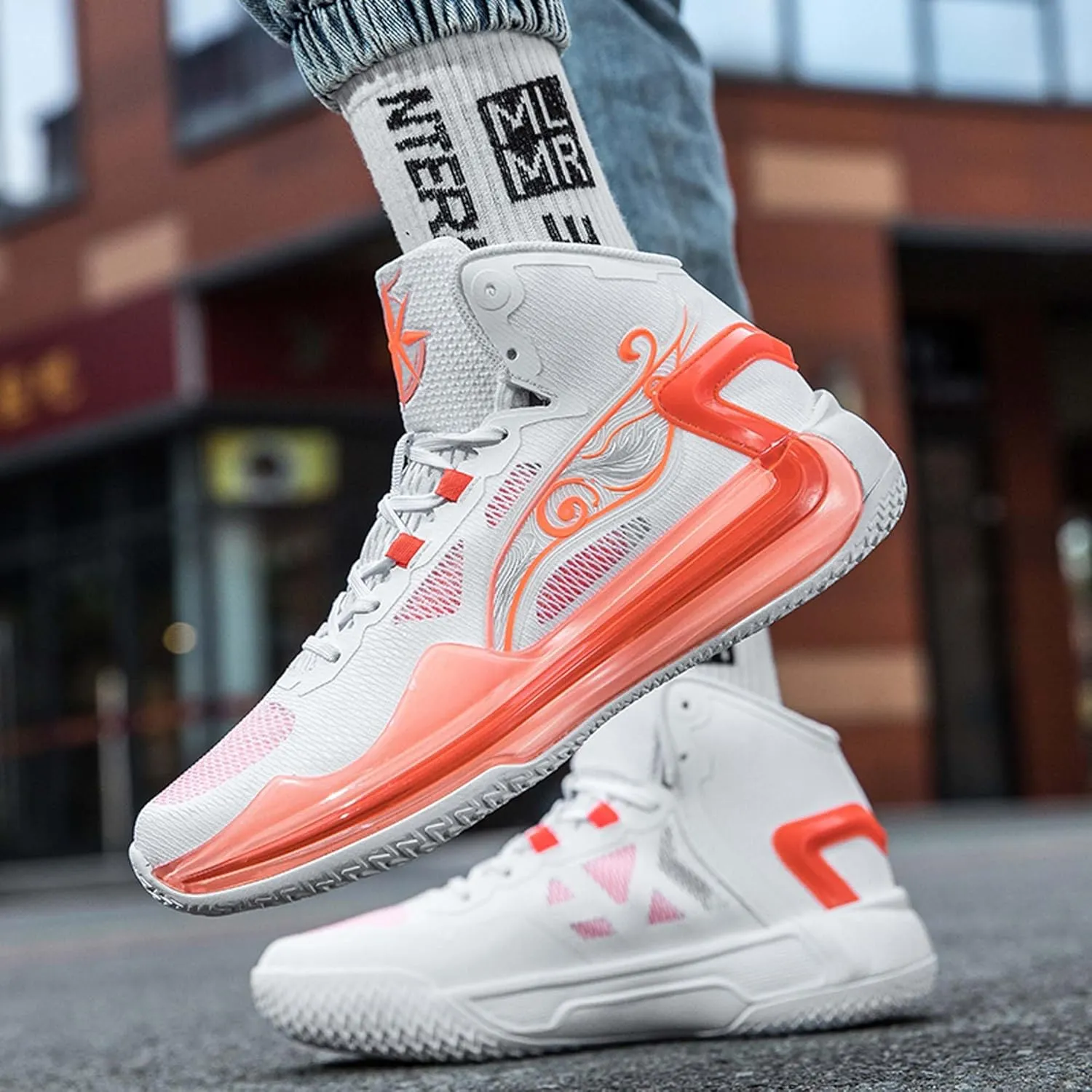 Men's Basketball Shoes Fashion Non-Slip Sneakers Breathable Mesh Training(Orange,6)