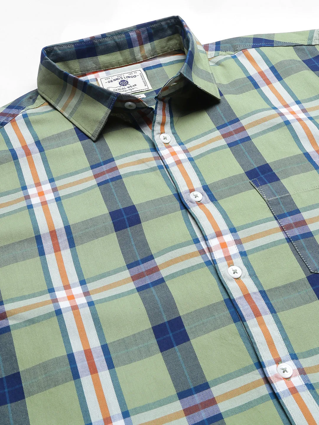 Men's Big Plaid Slim Fit Cotton Casual Shirt With Single Patch Pocket