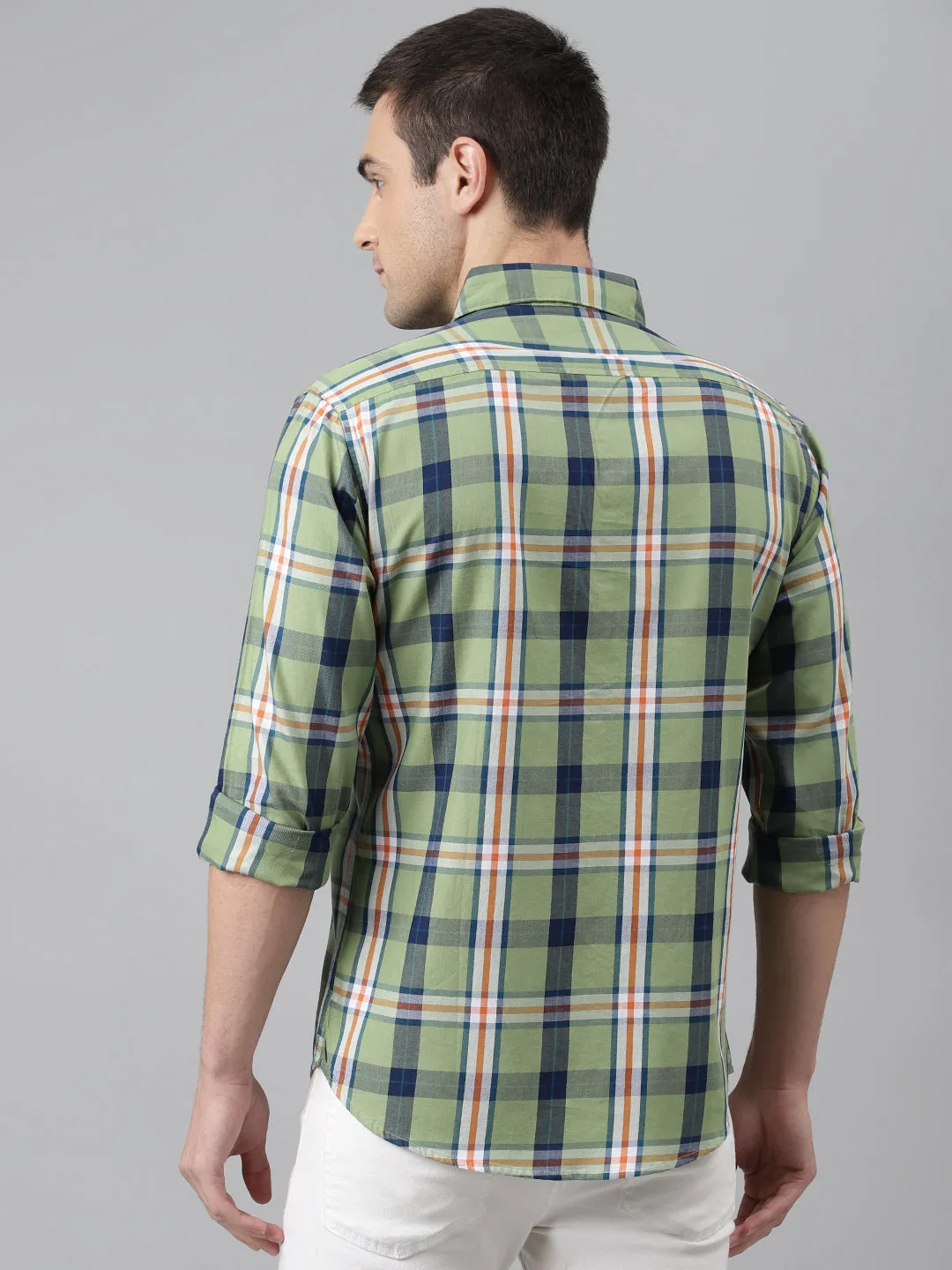 Men's Big Plaid Slim Fit Cotton Casual Shirt With Single Patch Pocket