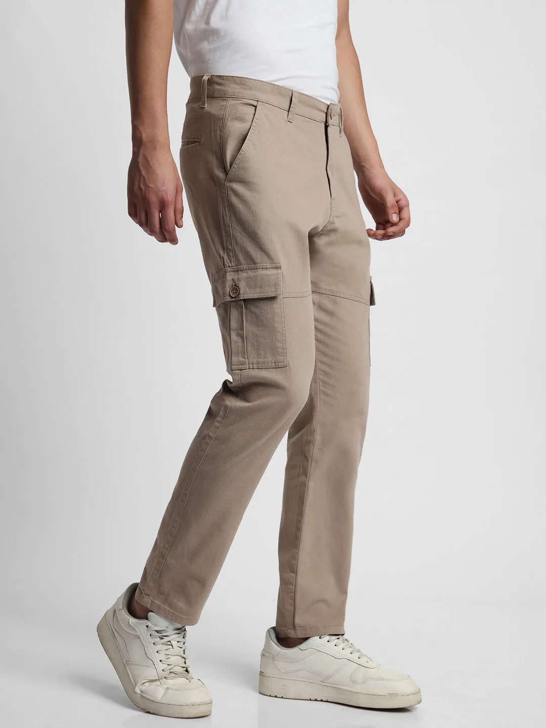 Men's Brown Slim Fit Cargos Trousers
