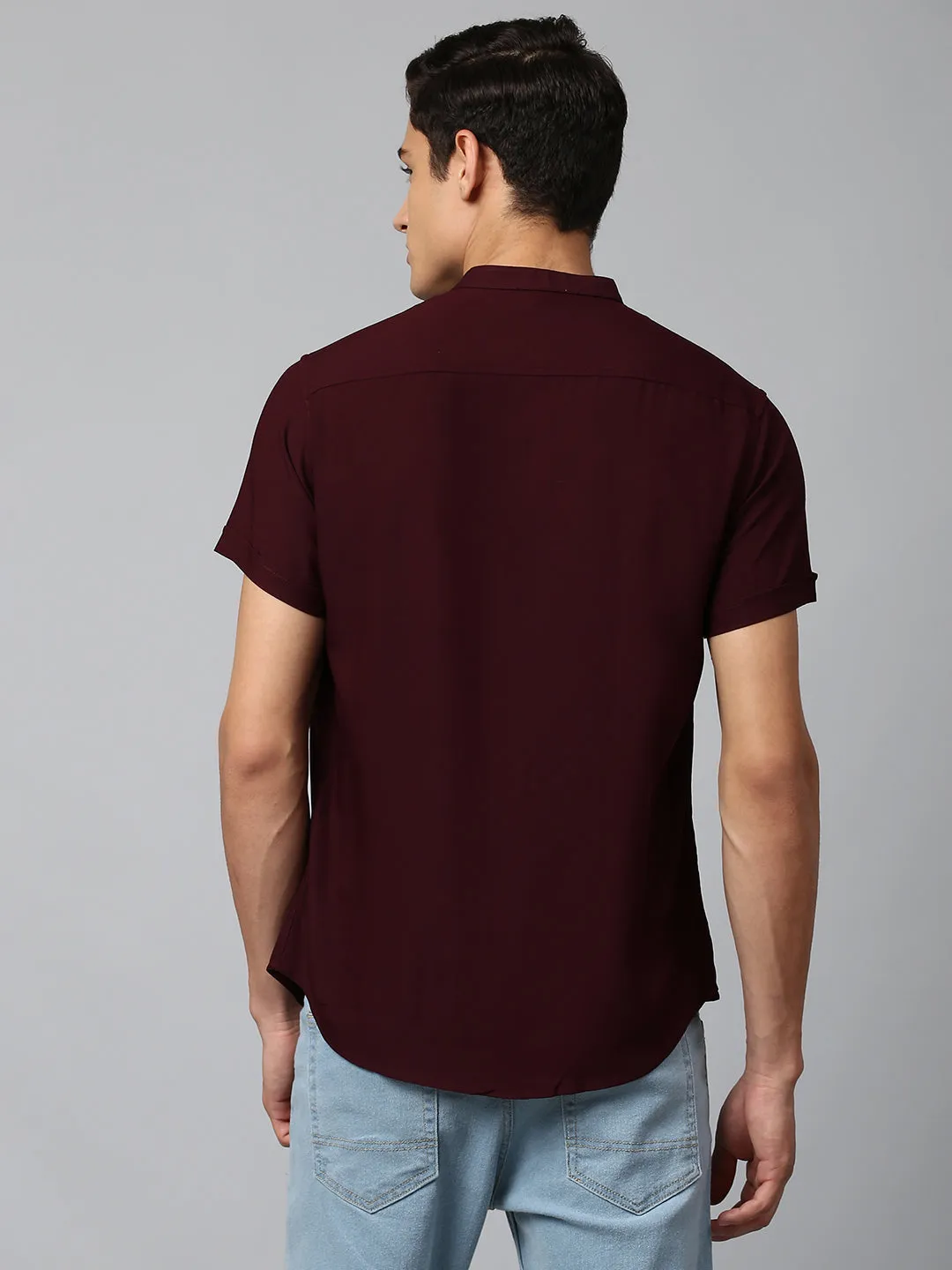 Men's Burgundy Slim Fit  Casual Shirt