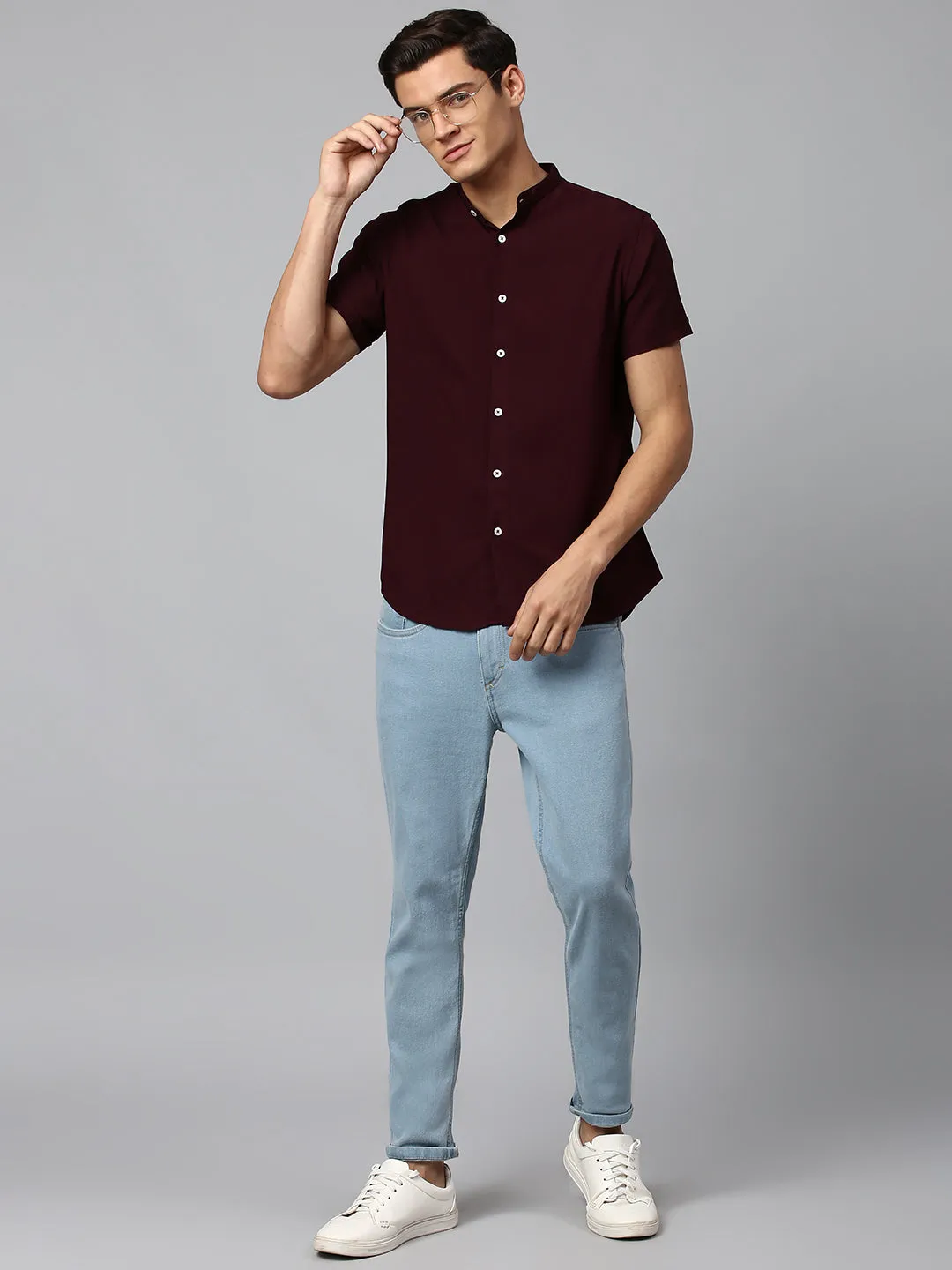 Men's Burgundy Slim Fit  Casual Shirt