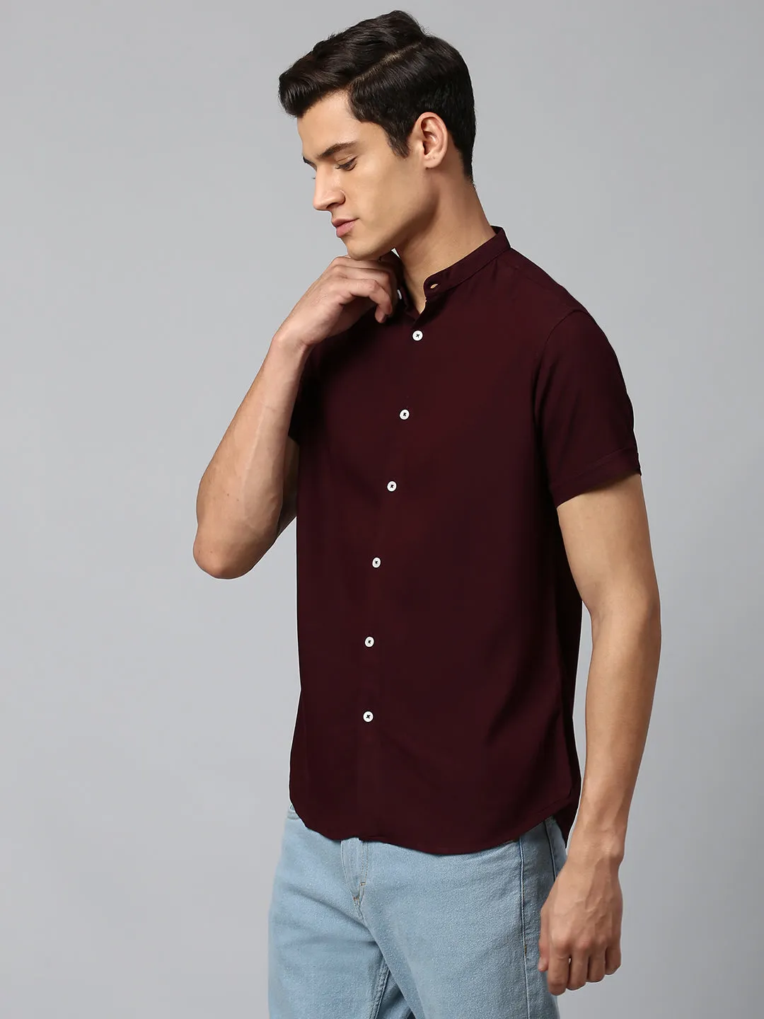 Men's Burgundy Slim Fit  Casual Shirt