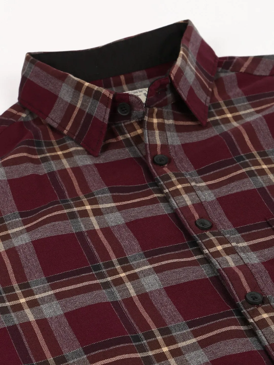 Men's Button Down Collar Slim Fit Checks Blue Casual Shirt