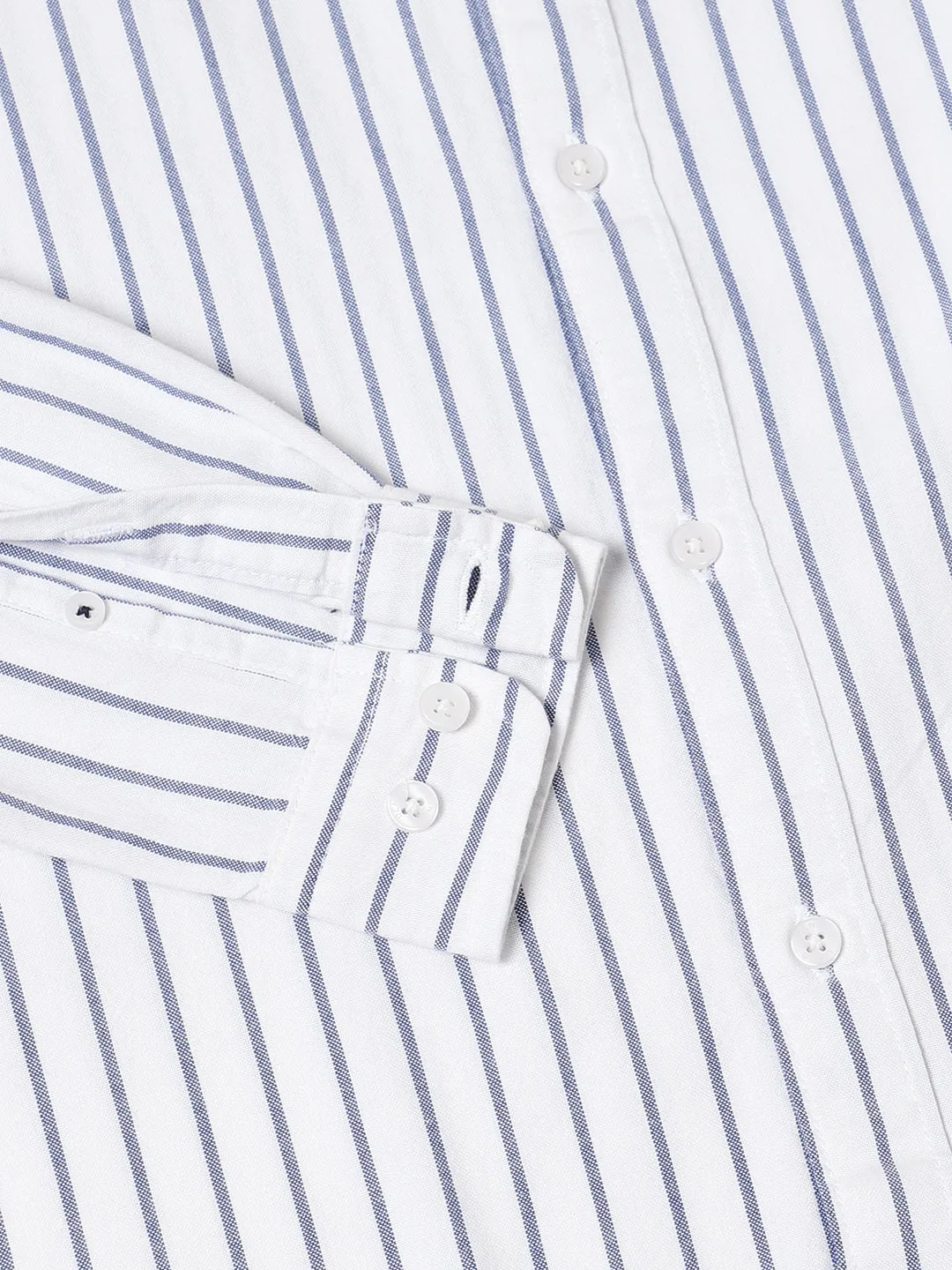 Men's Button Down Collar Slim Fit Stripes White Casual Shirts