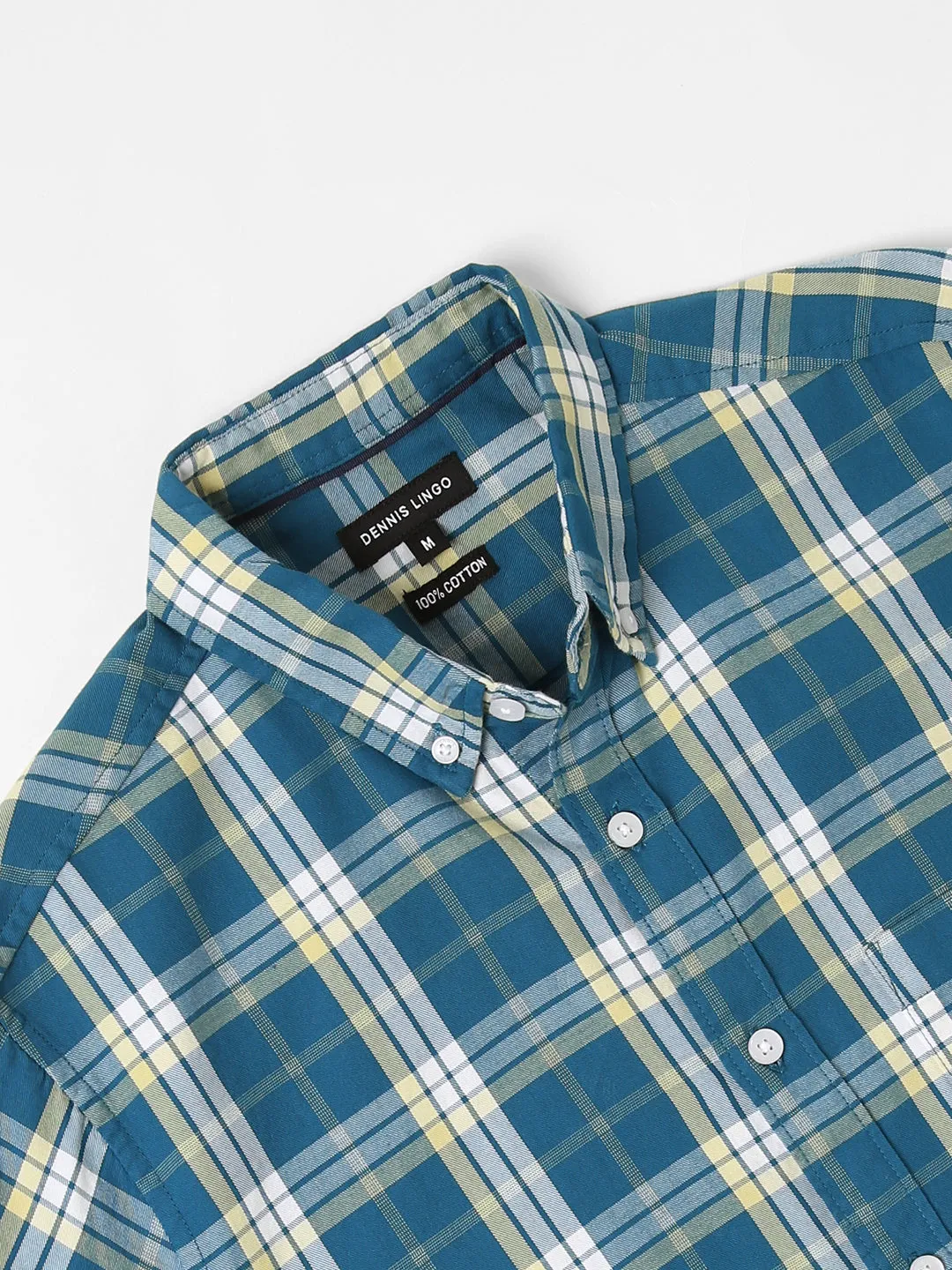 Men's Button-Down Collar Slim Fit Tartan Checks Opaque Cotton Casual Shirt