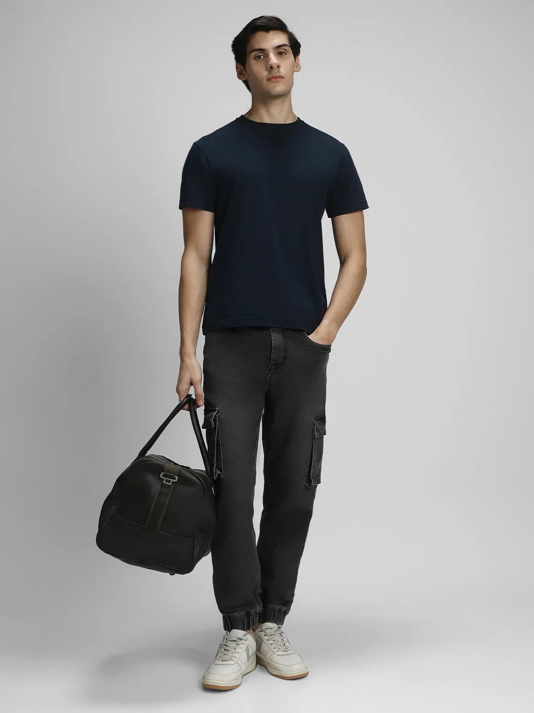 Men's Cargo Jogger Fit Washed Grey Stretchable Jeans