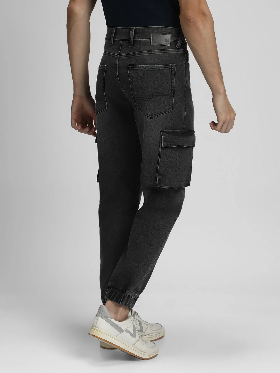 Men's Cargo Jogger Fit Washed Grey Stretchable Jeans
