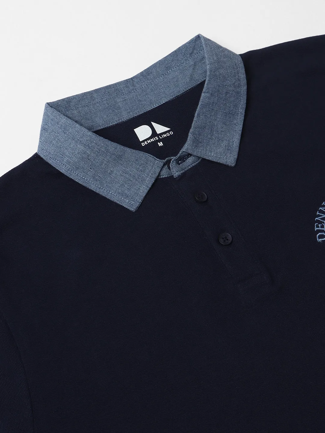 Men's Chambray Collar Regular Fit Solid Navy T-shirt