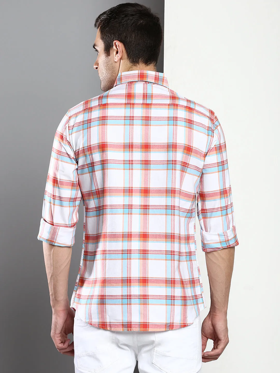 Men's Checkered Red Slim Fit Oxford Cotton Casual Shirt With Button Down Collar & Full Sleeves (C4104_Red_S)