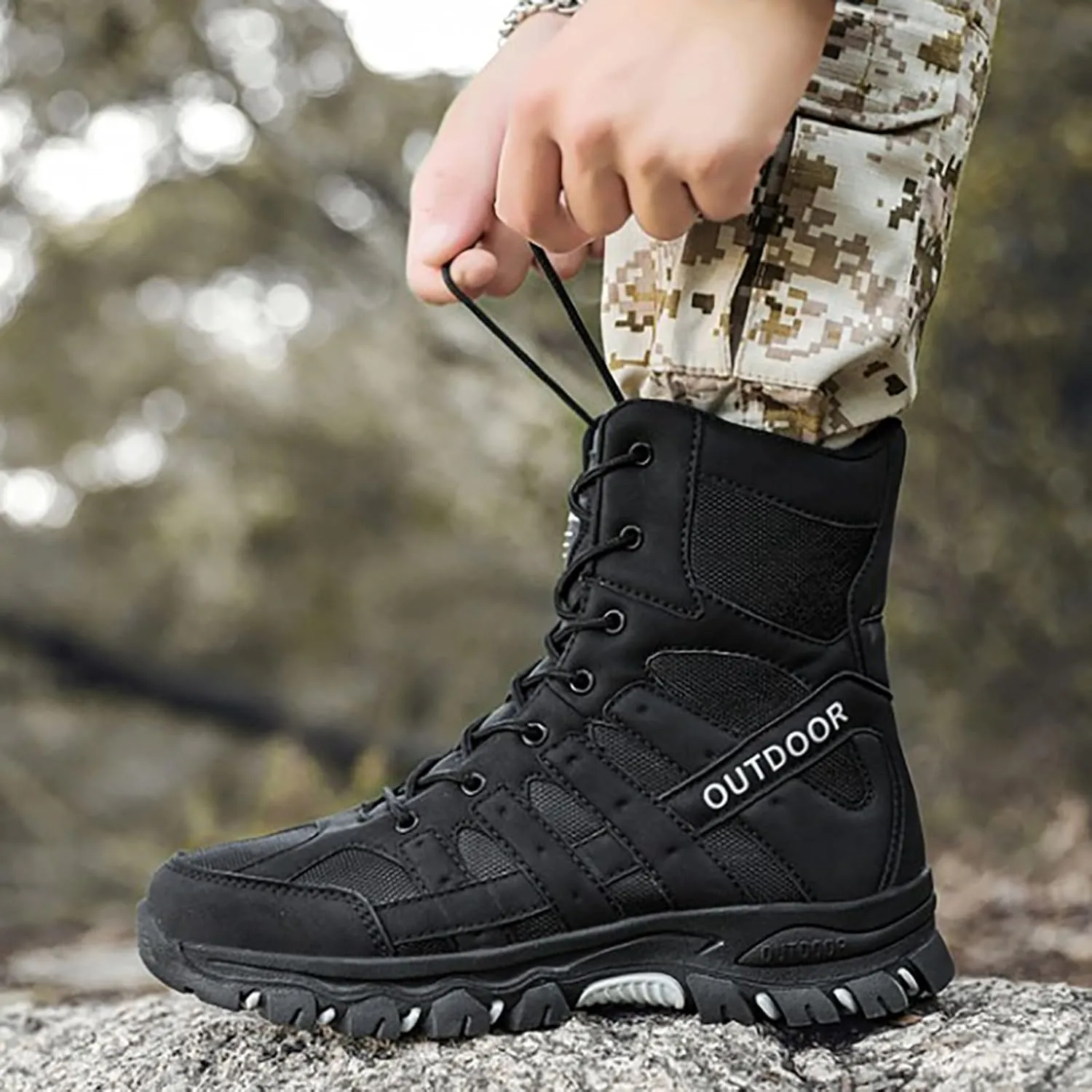 Mens Combat Boots Breathable Police Patrol Boots Lightweight Army Boots Waterproof Hiking Boots Military Tactical Boots