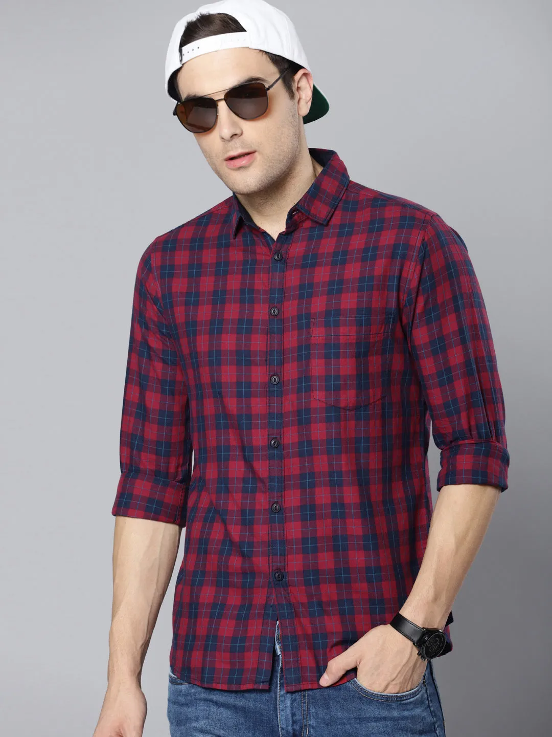Men's Cotton Checkered Slim Fit Casual Shirt With Chest Pocket Full Sleeve Shirt For Formal & Casual Wear