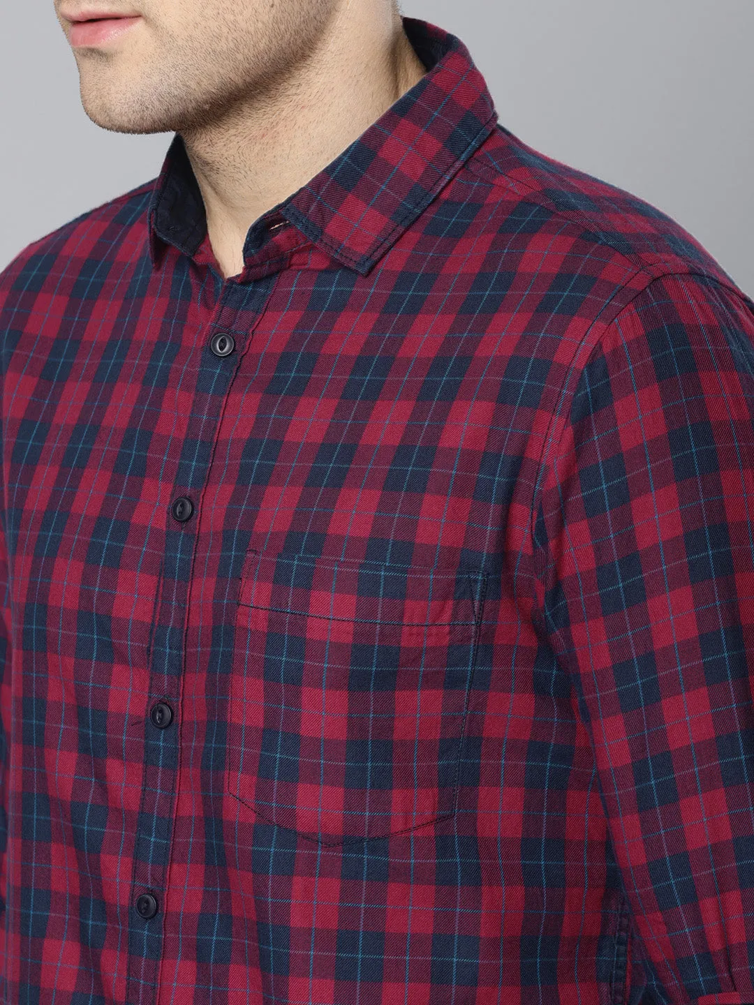 Men's Cotton Checkered Slim Fit Casual Shirt With Chest Pocket Full Sleeve Shirt For Formal & Casual Wear