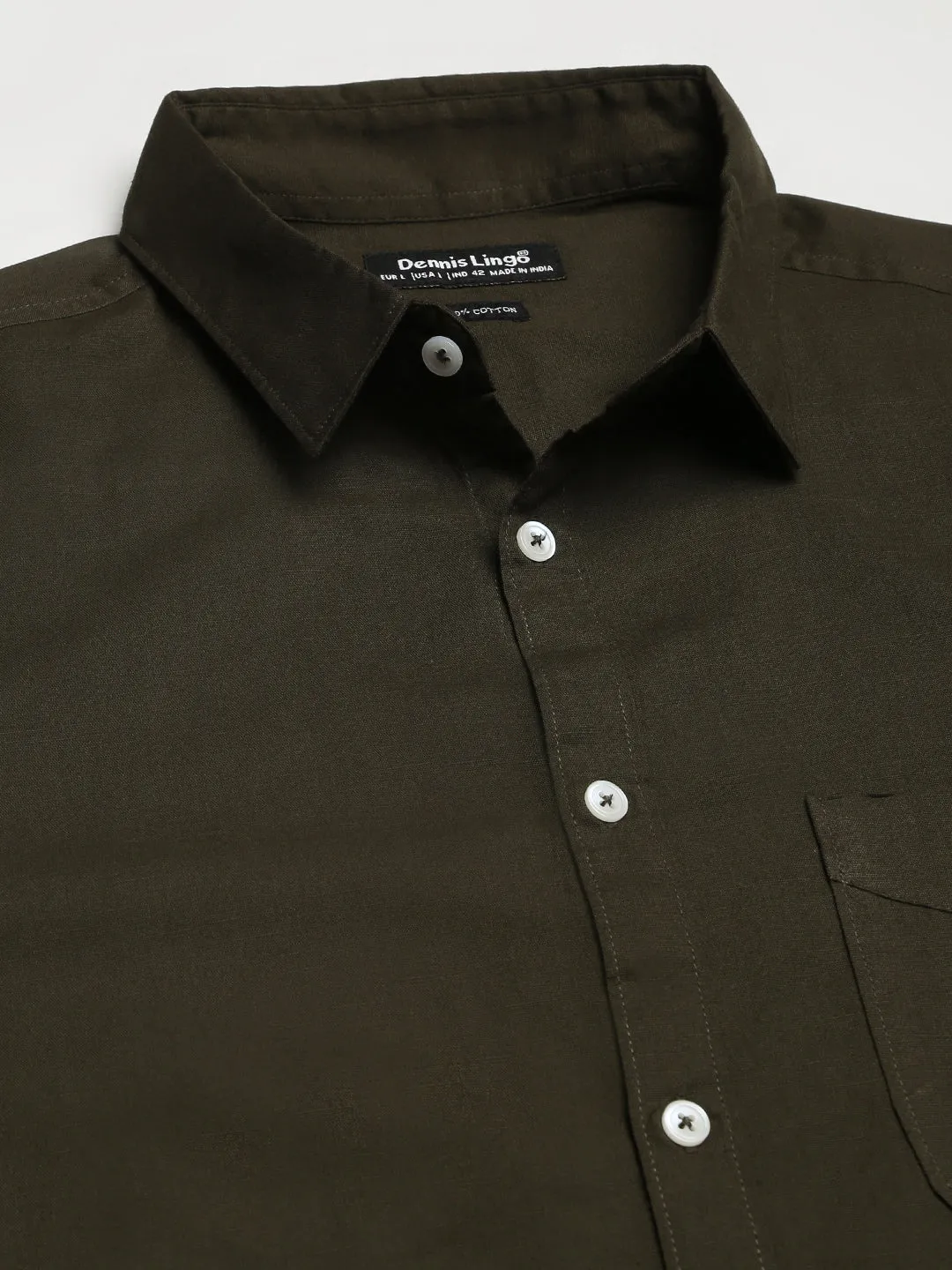 Men's Cotton Solid Olive Slim Fit Casual Shirt