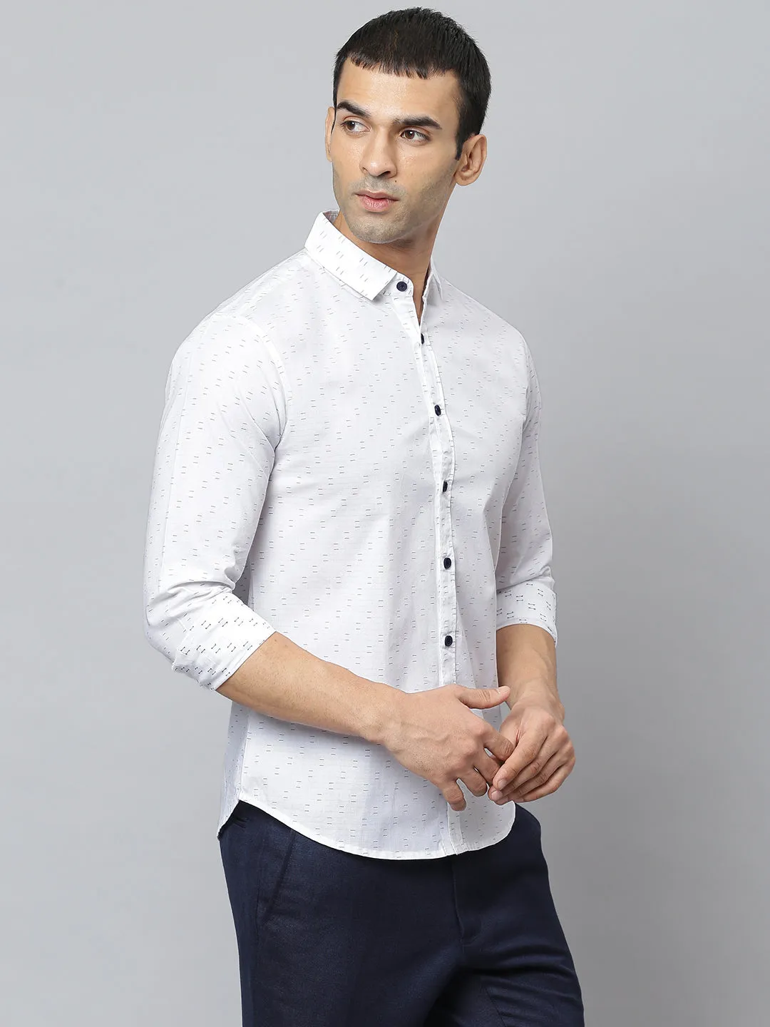 Men's Dobby Design White Slim Fit Shirt (White)
