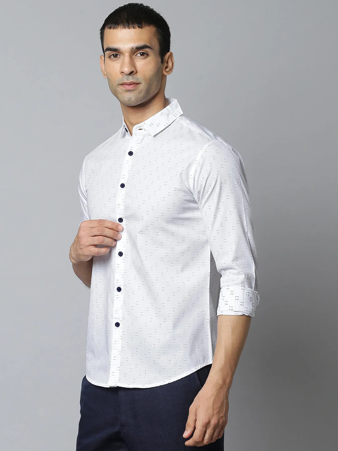 Men's Dobby Design White Slim Fit Shirt (White)