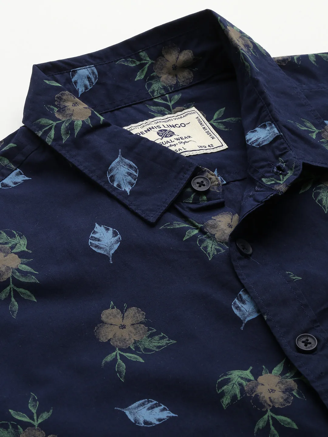 Men's Floral Slimfit Half Sleeves Spread Collar Shirt (Navy)