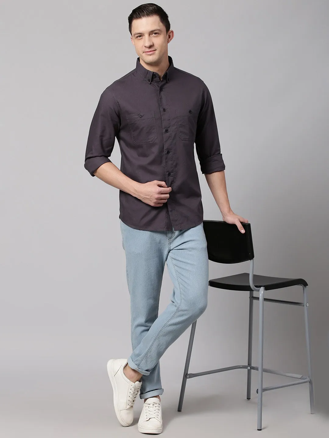 Men's Grey Slim Fit Casual Shirt