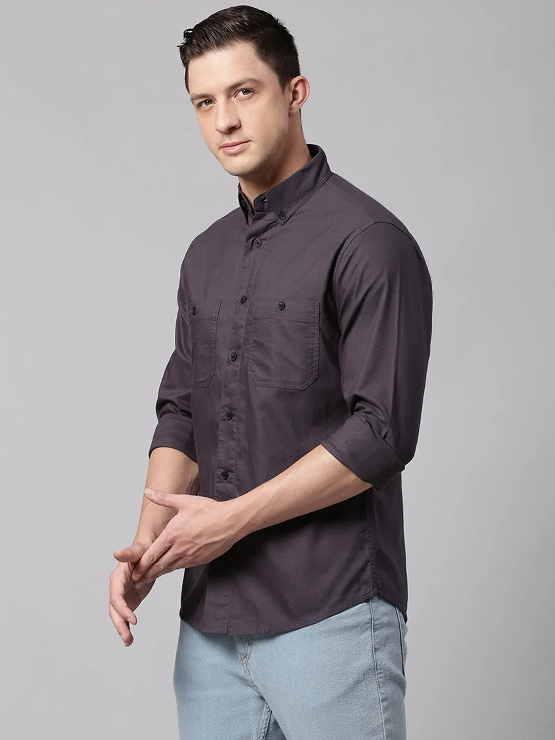 Men's Grey Slim Fit Casual Shirt