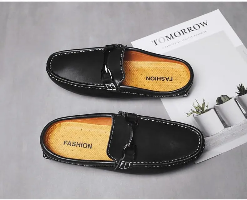 Mens Handmade Leather Mules Clog Slippers Breathable Leather Slip on Shoes Casual Loafers