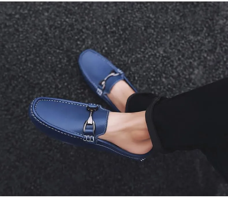 Mens Handmade Leather Mules Clog Slippers Breathable Leather Slip on Shoes Casual Loafers