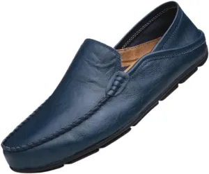 Men's Leather Loafers ?C Lightweight Slip-Ons with Anti-Slip Sole, Flat Heel, and Classic Moccasin Design for Driving